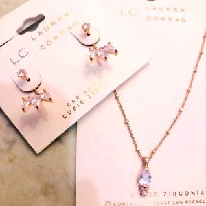 Lauren Conrad necklace + earrings (Rose gold, zirconia)